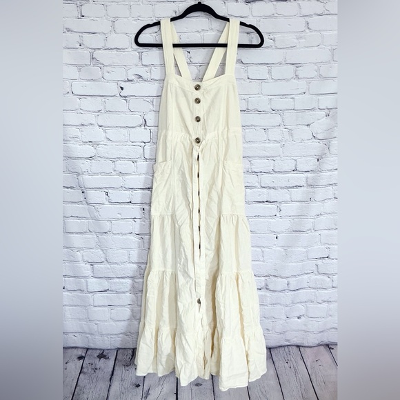 New Free People Catch the Breeze Dress Midi Ivory Linen Size XS Thanks - Picture 3 of 11
